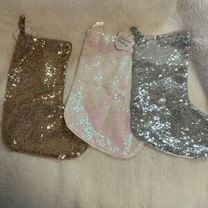 16" Long Christmas Stocking Sequined Stocking Colors 3 gold, silver, and pink